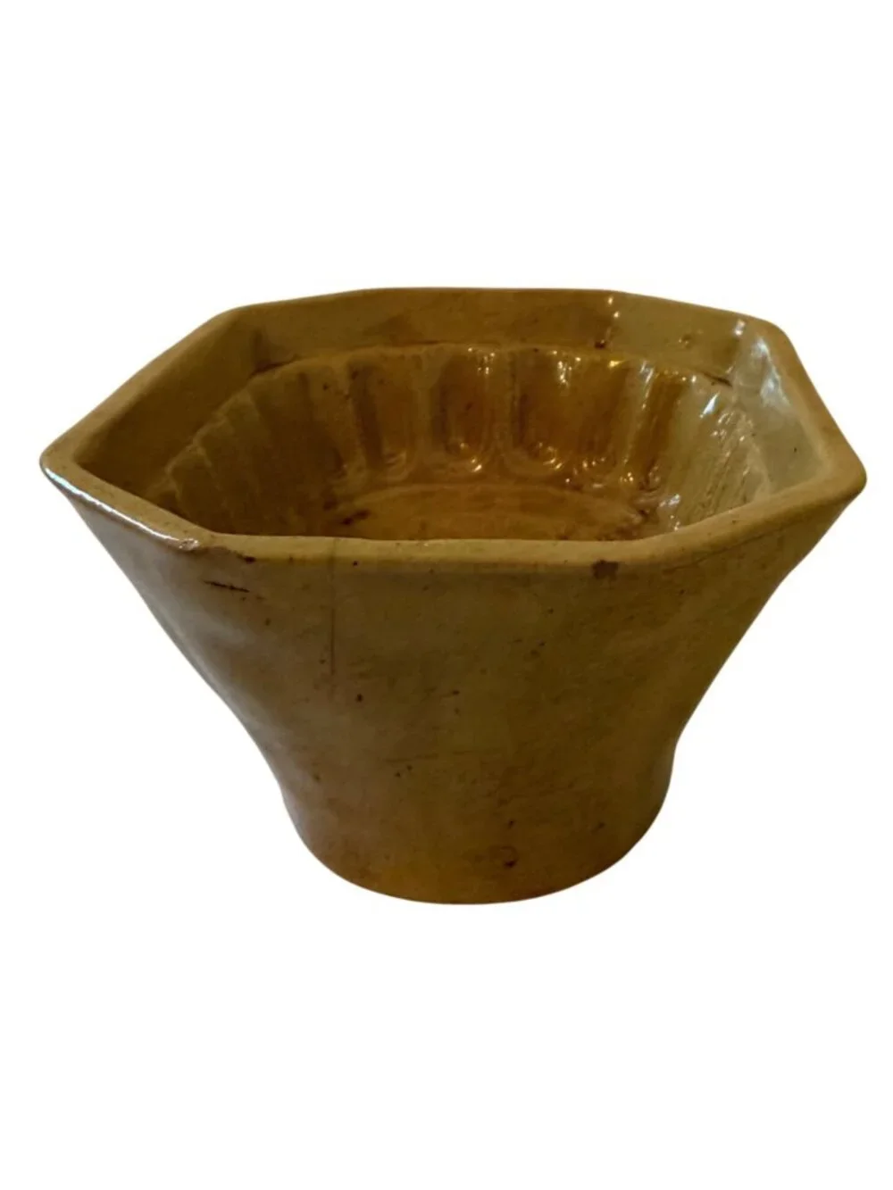 Antique Yellowware Wheat Sheaf Pudding Mold Stoneware Jelly Mold Primitive 7.5